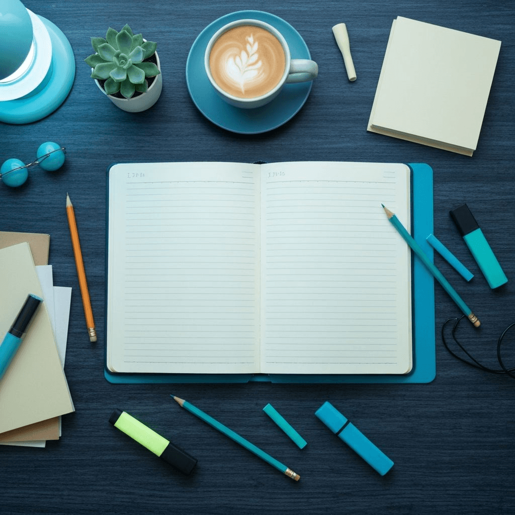 A cozy study setup with notes and coffee